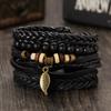 Trendy Braided Wrap Leather Bracelets Men Vintage Cross Dumbbell Guitar Charm Wood Beads Male Wristbands Jewelry Pulsera Hombre
