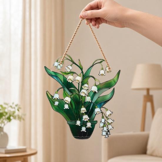 Yousheng Lily of The Valley Sun Catchers, Lily of The Valley Window Hanging, Acrylic Flower Hanging Pendant for Indoor Outdoor