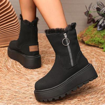 Chunky Platform Furry Suede Snow Boots Women 2025 Winter Thick Bottom Fluffy Fur Ankle Boots Side Zip Warm Plush Women's Shoes