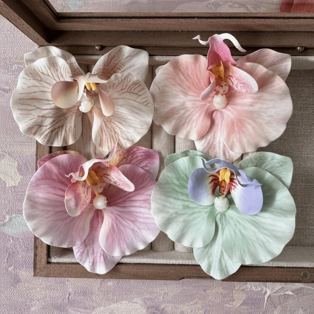 6pcs 9cm Butterfly Orchid Flower Head Fake Flower Head  Hair Clips/Boutonniere/Cake Decoration