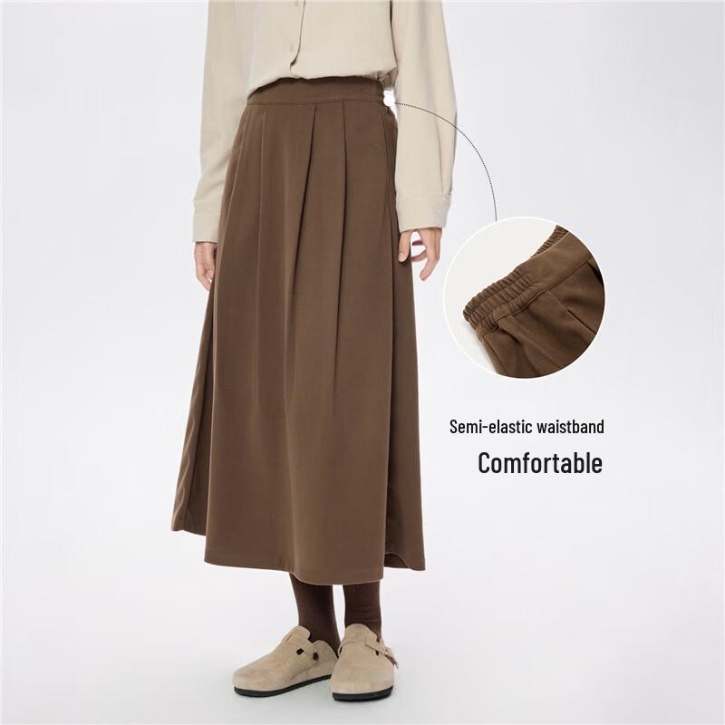 Giordano Women's Faux Wool Pleated A-Line Midi Skirt