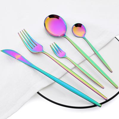 5Pcs Multicolor Dinnerware Tableware Set High Quality Stainless Steel Cutlery Knife Cake Fork Coffee Spoon Flatware Western Kiechen Silverware