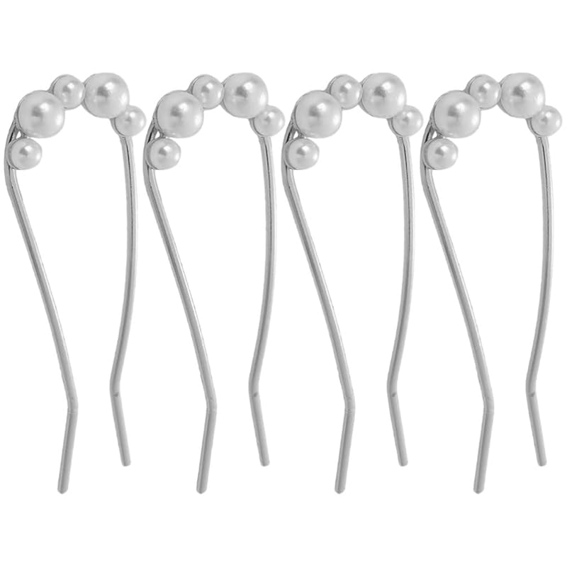 Beaupretty 4pcs French Hair Pin Pearl Hair Forks U Shaped Hair Stick Metal Womens Hair Clips Hair Accessories for Bun