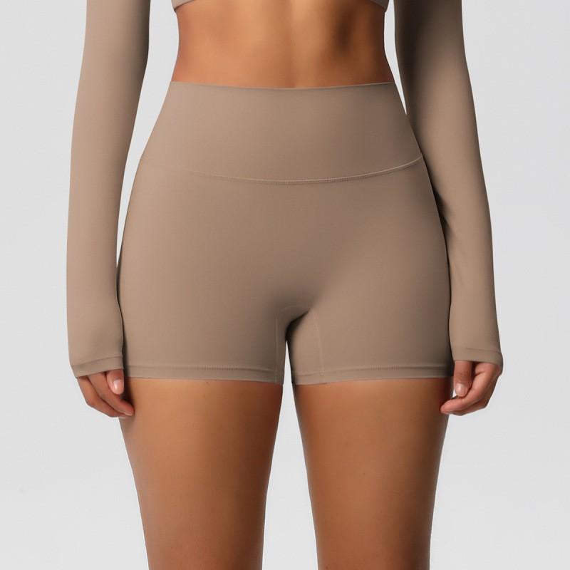 Hohe Nahtlose Yoga-Shorts Damen Atmungsaktiv Dehnbar 3/4 Leggings in Unifarben Laufen Fitnessstudio Training