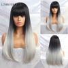 LOUIS FERRE Synthetic Long White Wigs with Bangs Cosplay Straight Wigs with Brown Highlight Natural Fake Hair for Black Women