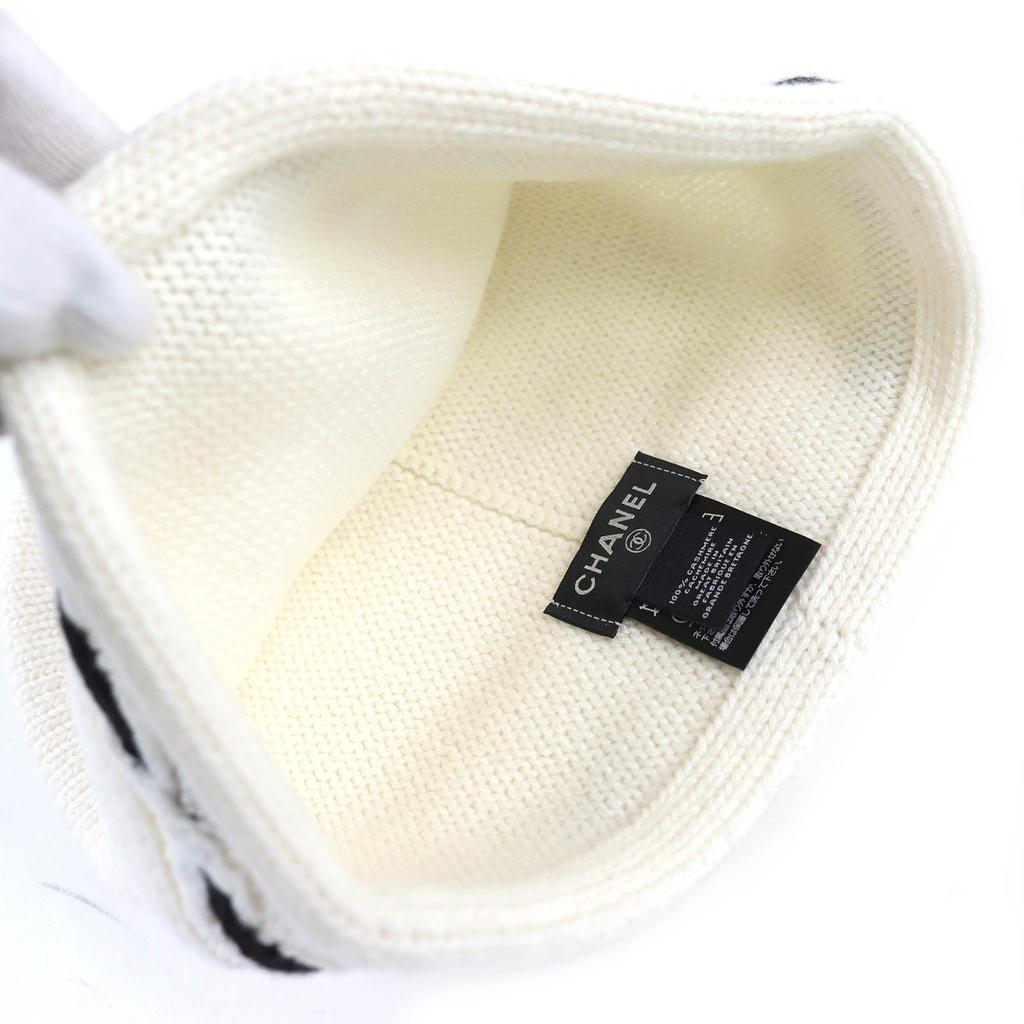 Pristine CHANEL Knit cap COCO Mark Knit hat white cashmere Women AAB112 Used