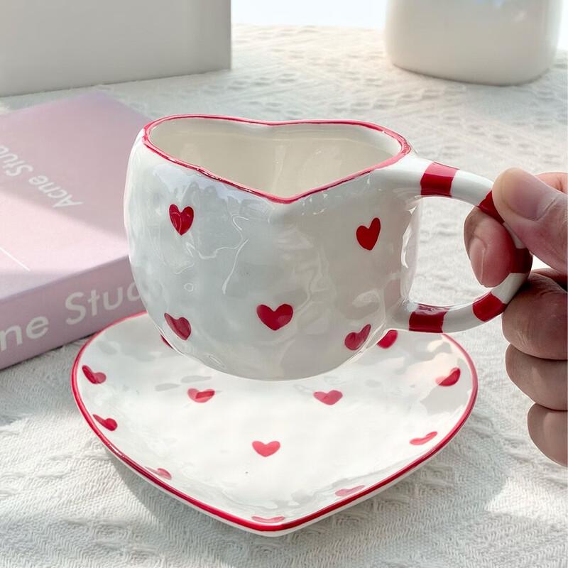 Shangqi Handcrafted Ceramic Heart Coffee Cup & Saucer Set