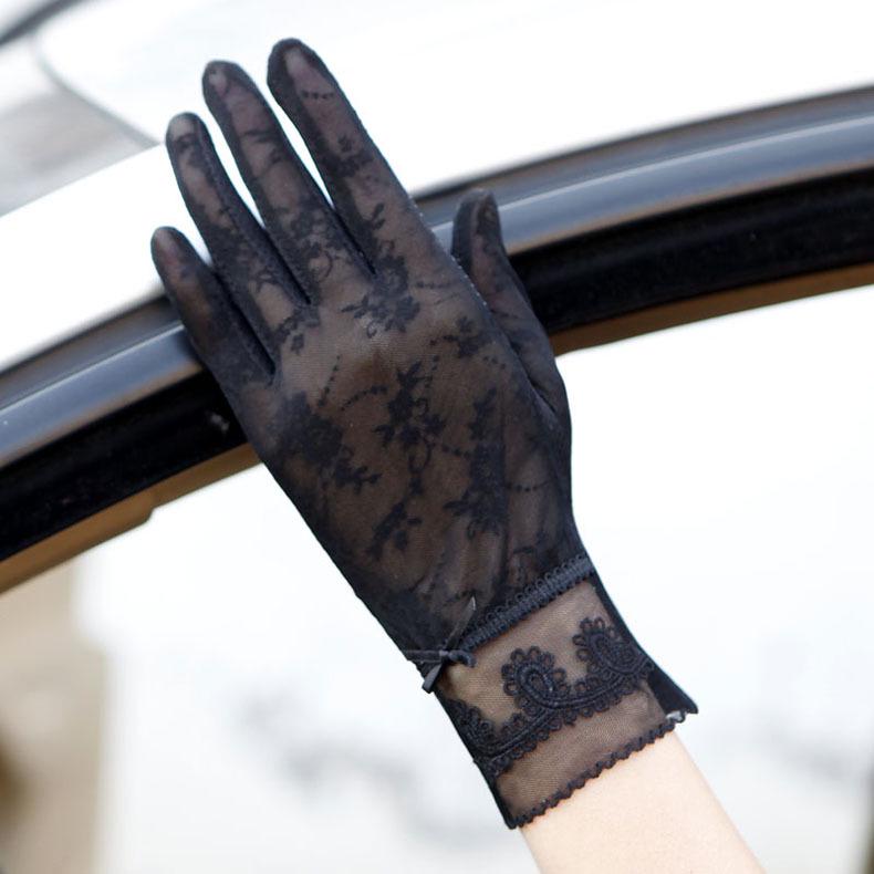Women's Summer Sun Protection Ice Silk Touch Screen Lace Gloves - Short, Breathable, Anti-Slip, Full Finger for Driving