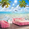Beautiful Sea Mural Coconut Landscape Wallpaper Beach And Tree Dolphin Mural Living Room Bedroom Background Wallpaper