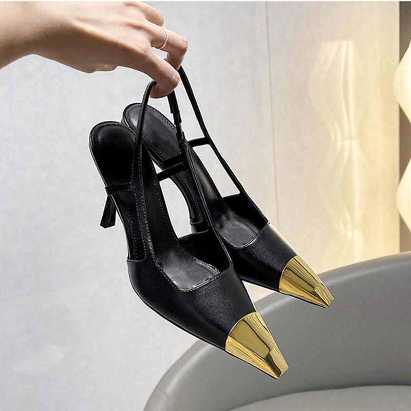 Módní hvězdný styl Lakovaná kůže Dámské lodičky Módní kovová čtvercová špička Vysoké podpatky Boty pro úřednice Jaro Léto Slingback Dámské boty