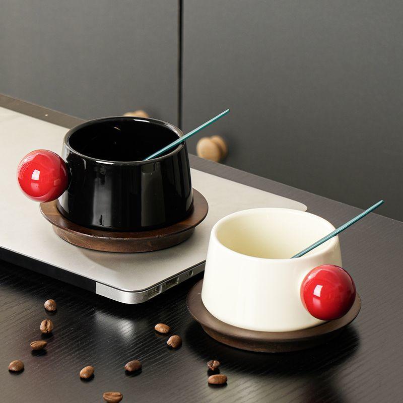 Japanese Transparent Glass and Wooden Coffee Cup and Saucer Afternoon Tea Dessert Tea Cup Large Capacity Office Tea Cup Decor