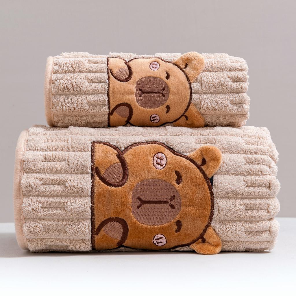 Süßes Capybara-Gesicht Badehandtuch-Set Korallenfleece Ultra Saugfähig Schnelltrocknende Badetücher