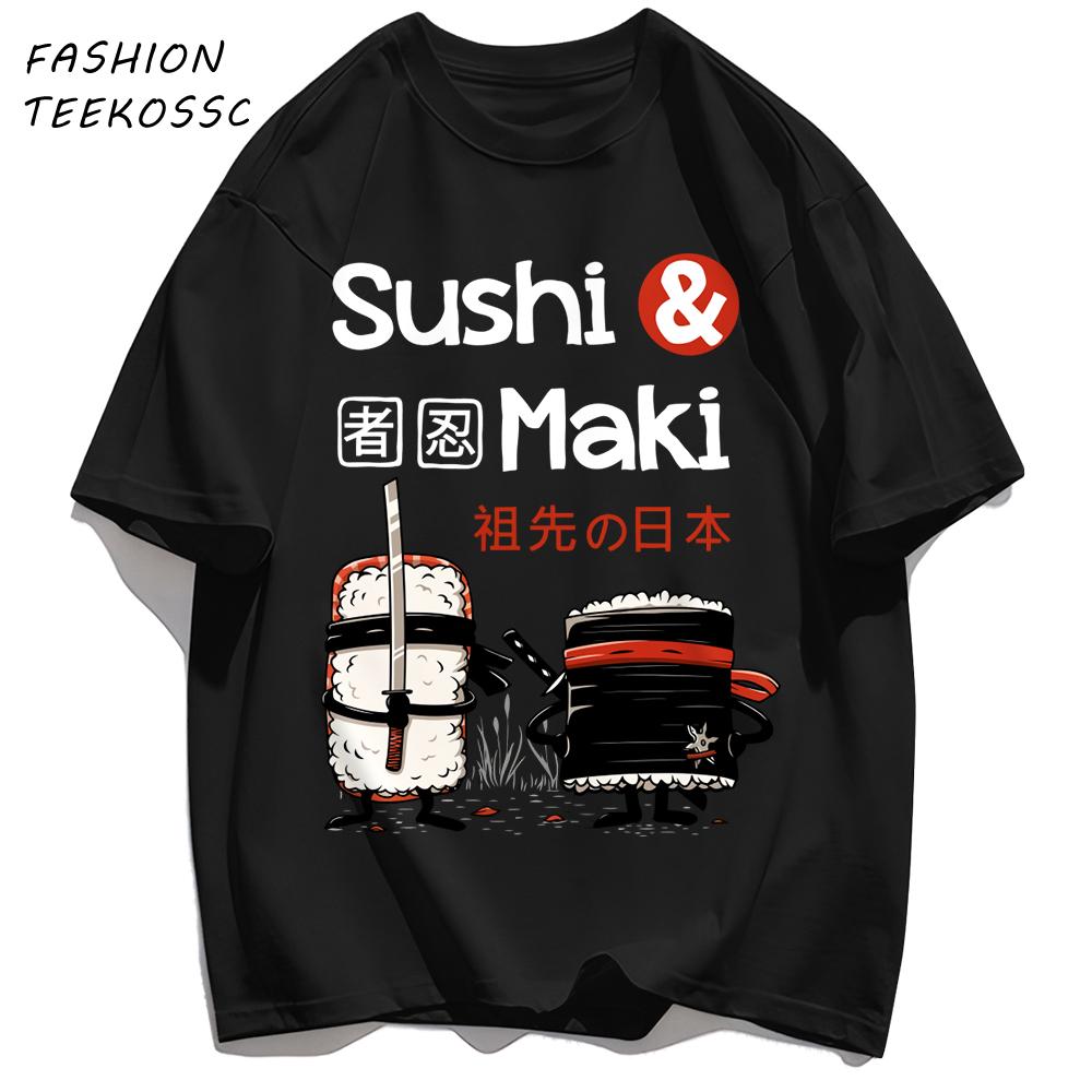 Sushi MakiS Japanese Cuisine Printing Men T Shirt Colour Casual Tops Cotton Trendy Tee Shirts Hip Hop Crewneck Man Clothes