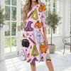 Women Halloween Print Casual Crew Neck Three Quarter Sleeve Midi Dress Comfortable Loose Fit Style