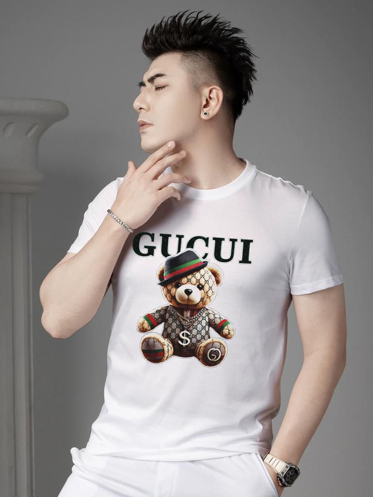 European Goods Men's Cartoon Bear Print Short sleeve T-shirt 2025 New Summer Fashion Brand T-shirt Casual Half Sleeve Top