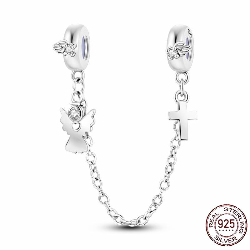 Stříbrný Křišťálový Pavé Bezpečnostní Řetízek Pevný Klip Pramen Přívěsek Vhodný pro Ženy Náramek Stříbrné Šperky Párty Narozeninový Dárek