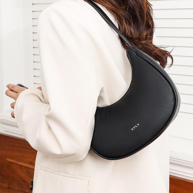 New retro women's bag fashion trend underarm bag simple and versatile leather women's bag shoulder crescent bag