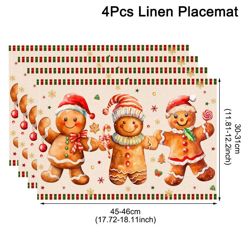 Linen Christmas Placemats Santa Claus Elk Table Mats Christmas Decorations for Home 2025 Xmas Navidad Noel New Year Table Decor
