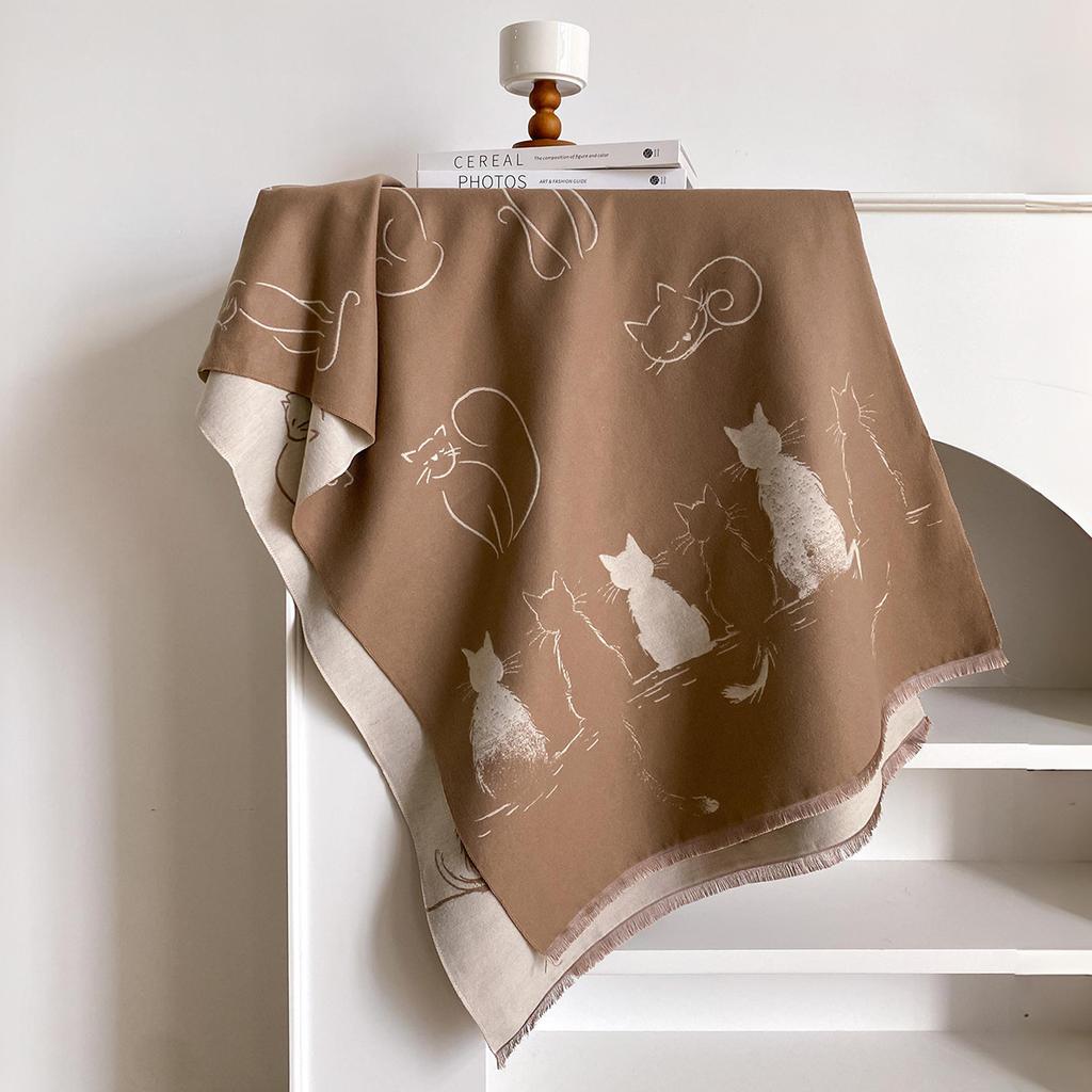 New cute scarf kitten double-sided warm thickened autumn and winter outer shawl fashionable versatile double-sided women