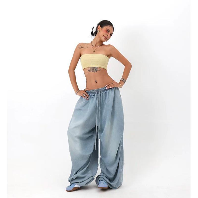 Y2K Oversized Cargo Jeans Women Streetwear Hip Hop Wide Leg Denim Pants Fashion Harajuku Grunge Baggy Casual Trousers New