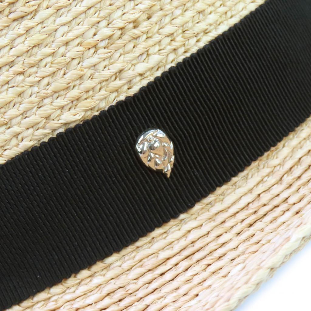 Great HELEN KAMINSKI Hat AVARA Logo Metal Grosgrain Ribbon Straw Hat Natural Women Used