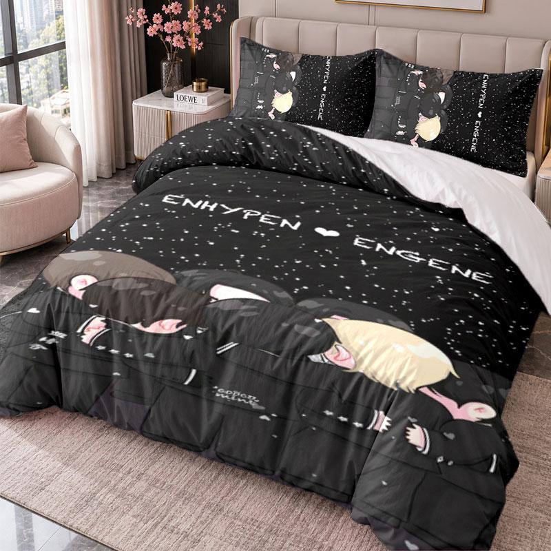 ENHYPEN 3Pcs Bedding Set Duvet Cover With Two Pillowcases For Bedroom Home Decoration