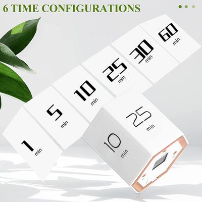 Rotating Pomodoro Timer 5-60 Mins LED Display Slide Switch Hexagon Desk Flipped Productivity Timer Vibration Mute Alarm for Work Study Kitchen