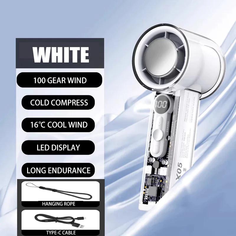 High Speed Cooling Mini Fan X05 Rechargable USB Portable Handheld Fan Small Handheld Turbo Jet белый