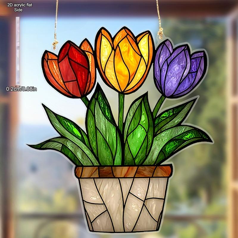Acryl Blumentopf mit Solar-Fänger Farblicht-Sammler Fensteraufhängung Haus Schlafzimmer Dekor Einzigartiges Weihnachtsgeschenk, Sonnenfänger