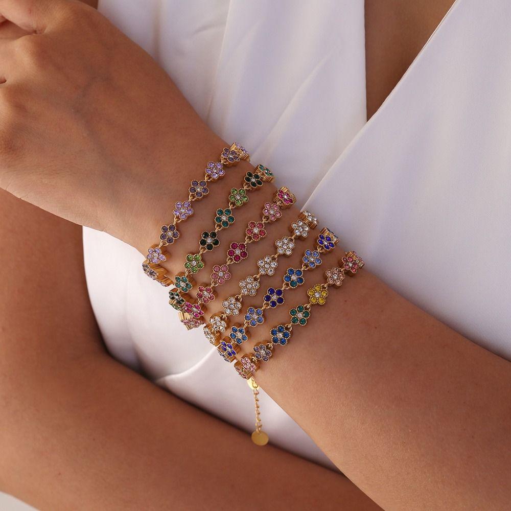 Adjustable Crystal Flower Bracelet Stainless Steel Stainless Steel Bracelet Gift Giving