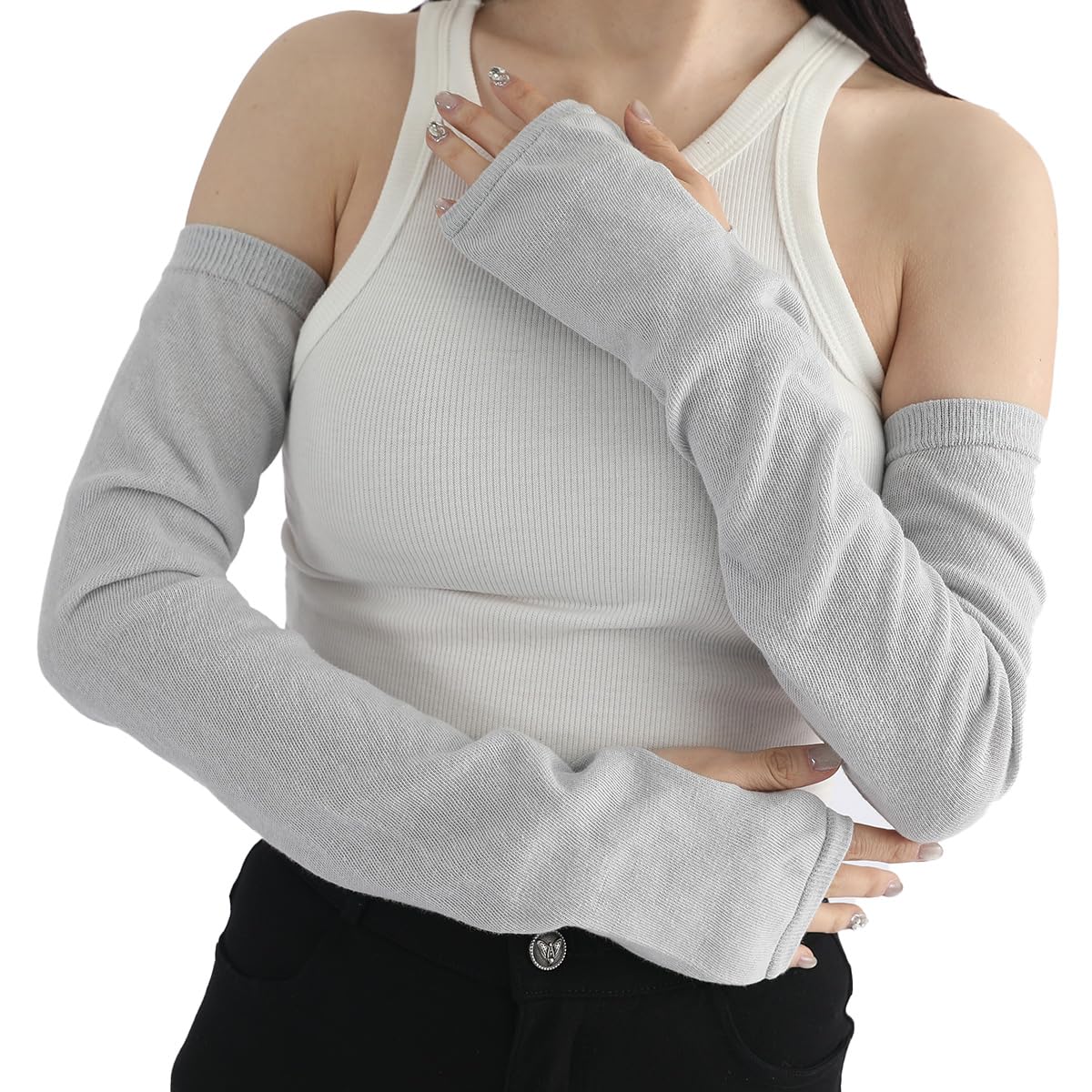 

arm UV for spring and cool arm summer sun arm Nestree series [MKY factory] Japanese-made covers, protection, women, summer, cotton, linen, long, серый