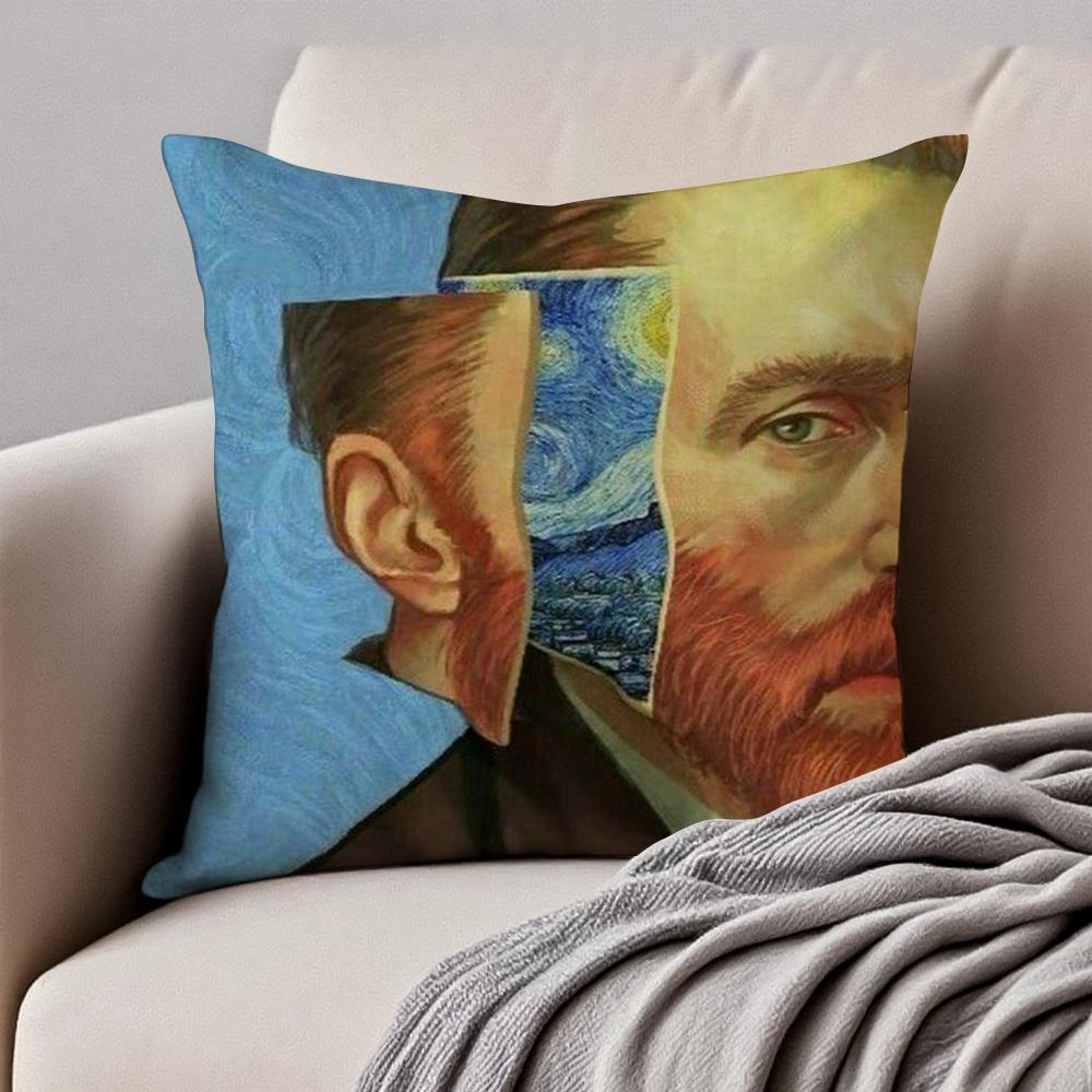 Van Gogh Starry Sky Dutch Painting Art Cushion Cover Pillowcase Antidustmite Invisible Zipper Short Plush Sofa Cushion
