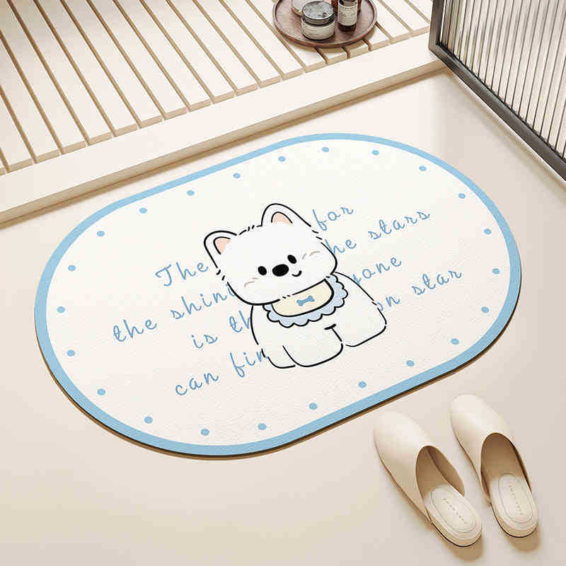 Cute Cartoon Bathroom Floor Mat Diatom Mud Anti Slip Foot Mat Bathroom Shower Room Water Absorption Quick Drying Foot Mat