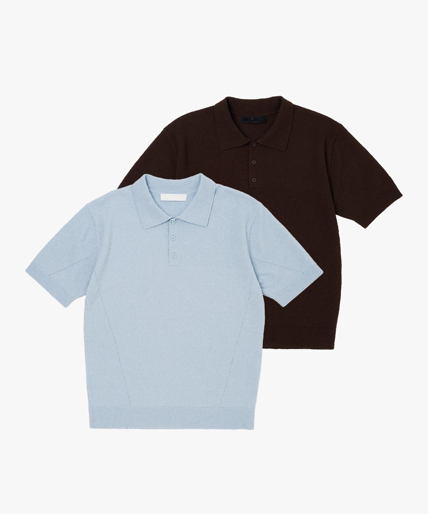 Basic Short Sleeve Collared Knit T-Shirt_2 Colors Brown/L