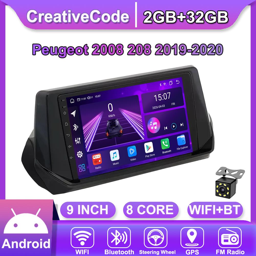 Android Car-Play Car Radio For Peugeot 2008 208 2019-2020 Multimedia Player Head Unit Stereo GPS Navigation BT WIFI,8 CORE ,2+32GB