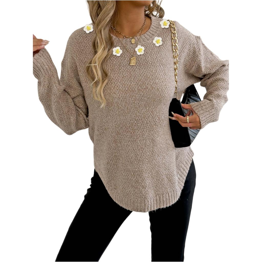 Women's T-Shirt Vintage Floral Print Round Neck Loose Long Sleeve Mid-Length Thumb Leak Top