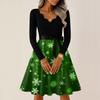 Women's Casual Fashion V-neck Long Sleeved Retro Christmas Print Retro Dress