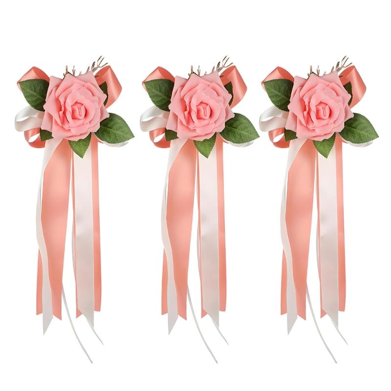 Wedding Rose Ornament for Car Use, Faux Rose Ribbon Accent for Engagement Signs, Party Tables, and Home Display