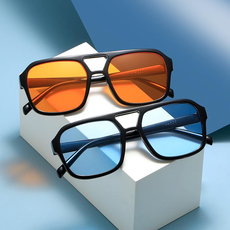 Candy-Colored Double-Beam Retro Square Sunglasses – Trendy UV Protection Specs