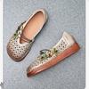 Johnature Flat Sandals Genuine Leather Hollow-out Breathable Retro Soft Soled Women's Shoes
