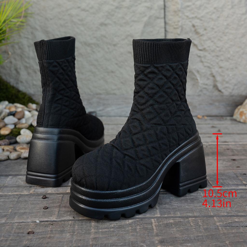 Außenhandel Übergröße neue Mode Fly-Knit Stiefeletten High-Top elastische Sockenstiefel dicker Absatz dicke Sohle Fußbedeckung europäisch und amerikanisch Martin