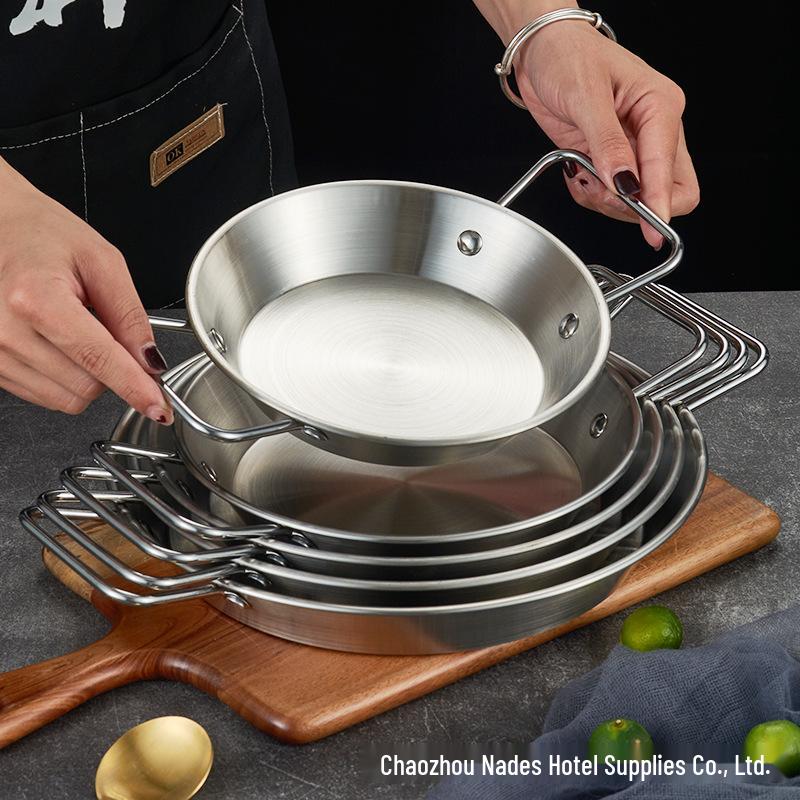 Gold Thickened Stainless Steel Seafood Plate with Handles - Korean Style for Crawfish, Fries, Fried Chicken, and Rice.