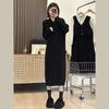 Hooded Medium and Long Autumn and Winter Knitted Dress, New Lazy Style Loose and Thin Women's Sweater Skirt