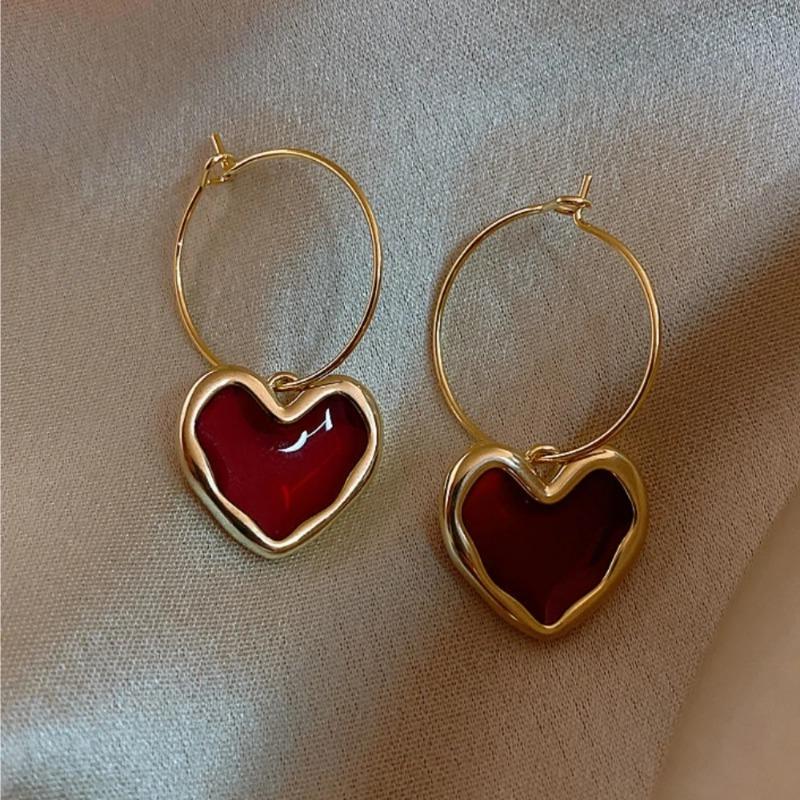 

Sweet Burgundy Enamel Heart Earrings for Women ,Travel, Carnival, Party, Holiday Dressing Gifts