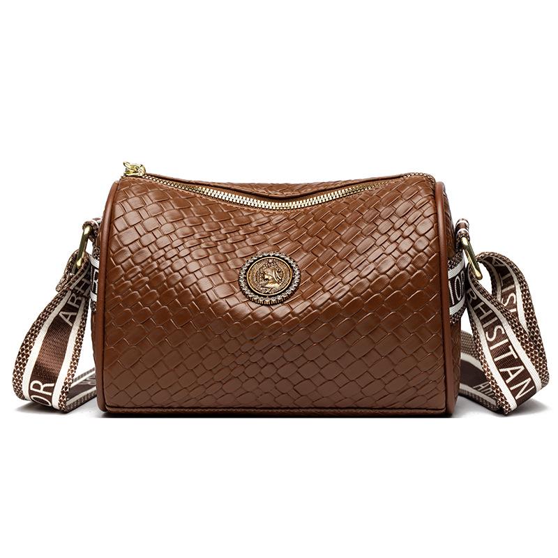 2025 Women's All-Season Soft Leather Cylinder Bag with Stone Pattern, Wide Shoulder Strap & Crossbody Functionality