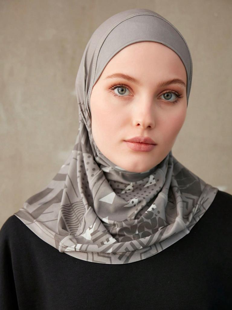 Sporty Muslim Inner Hijab Women Geometric Printing Pattern Instant Turban For Ladies Head Wrap Headband Header Model