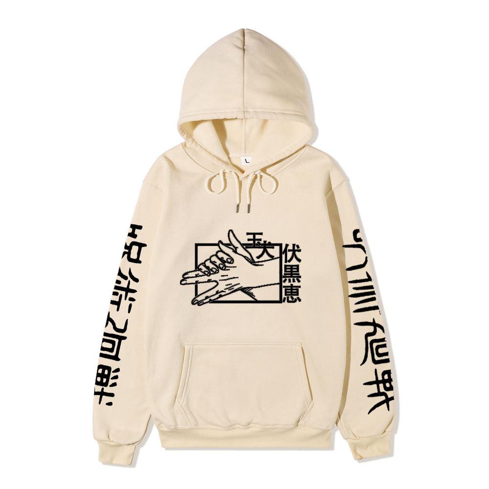 Jujutsu Kaisen Men Women Fleece Hoodie Jujutsu Kaisen Front Back Graphic Kanji Print Autumn Winter Anime Streetwear Hooded Sweatshirt