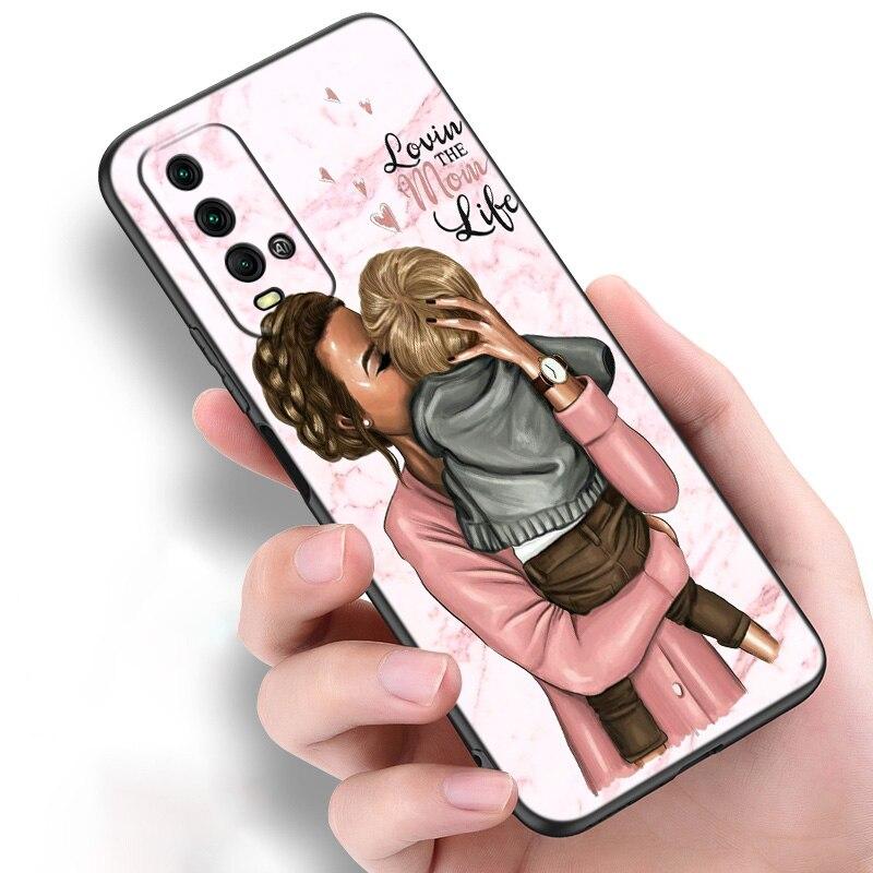 Miminko máma dívka chlapec mramorové silikonové pouzdro na telefon Xiaomi Redmi Note 11 10 9 8 Pro 11T 10T 10S 9S 8T 9 9A 9C 9T černý měkký kryt