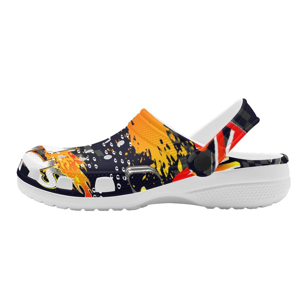 White EVA Clogs with Colorful Print Women Men Breathable Slip On Garden Shoes Beach Pool Bathroom Home Sandals Casual Walking