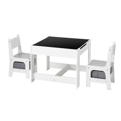 Kids Table and 2 Chairs Set, Toddler Table and Chair Set with Storage Space Under the Table, Cloth Storage Box Under the Chairs, Wooden Desk for Art,